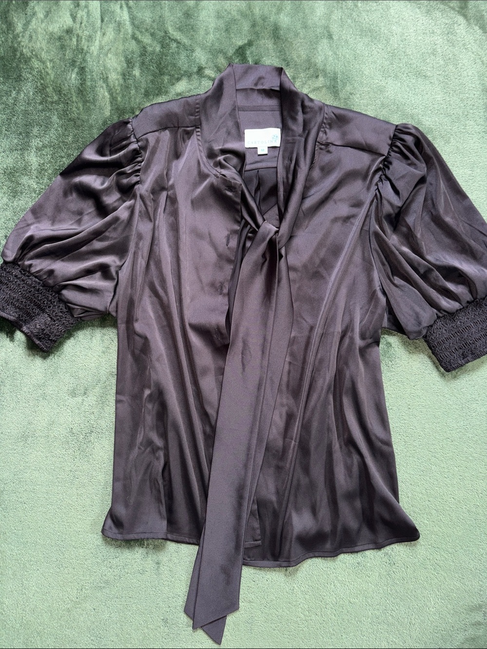 Silky Black Tie-Neck Blouse